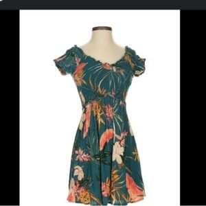 Patrons of Peace green pink tropical floral Hawaiian vacation dress Medium